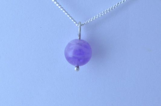 amethyst silver necklace, round purple natural gemstone pendant, 18” chain