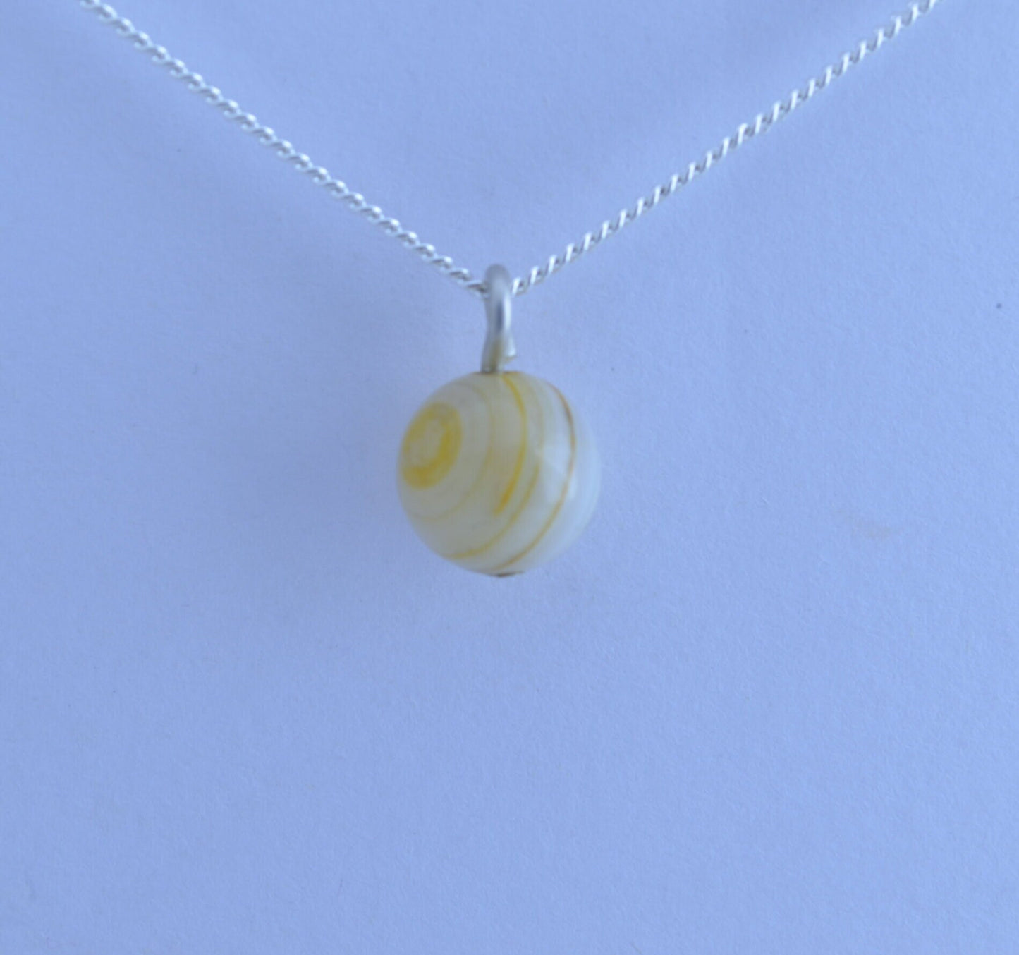 silver charm necklace, yellow agate pendant, round shape natural gemstone, 18” chain