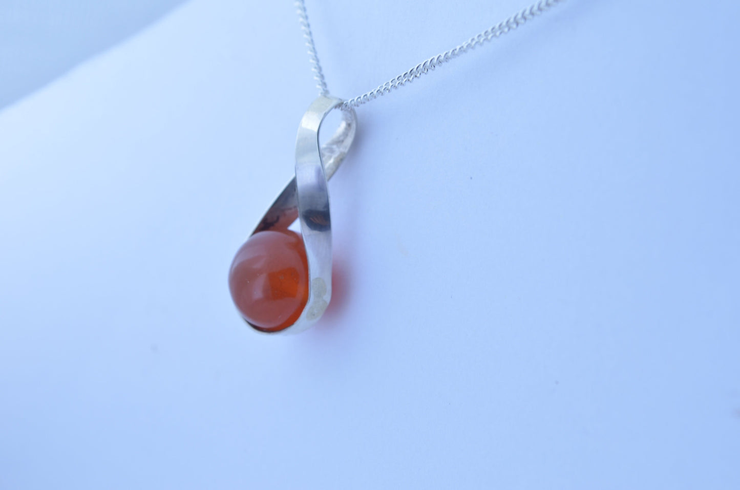 carnelian silver necklace, round natural red gemstone pendant, 18” chain