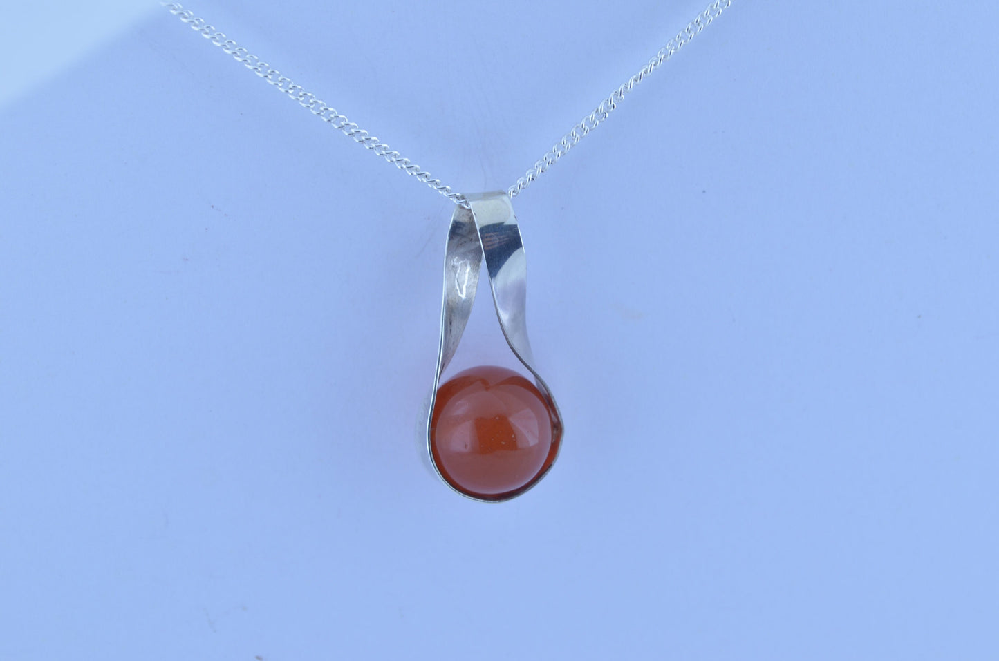 carnelian silver necklace, round natural red gemstone pendant, 18” chain