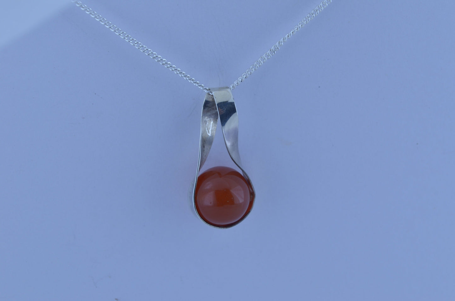 carnelian silver necklace, round natural red gemstone pendant, 18” chain