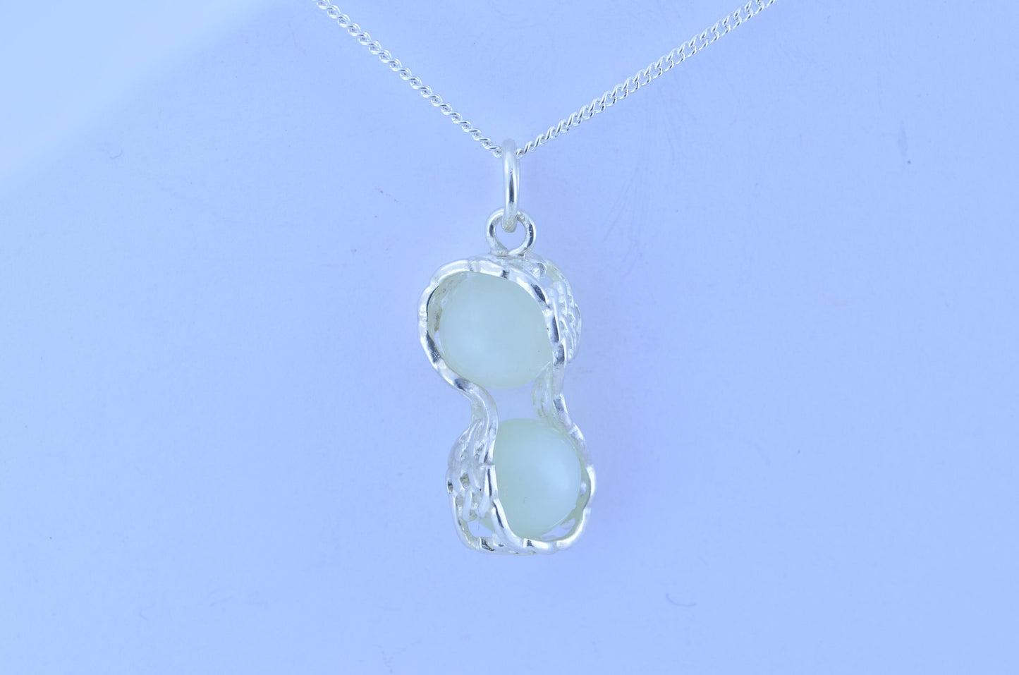 silver jade long pendant, round shape green beads necklace, natural gemstones, 18” chain