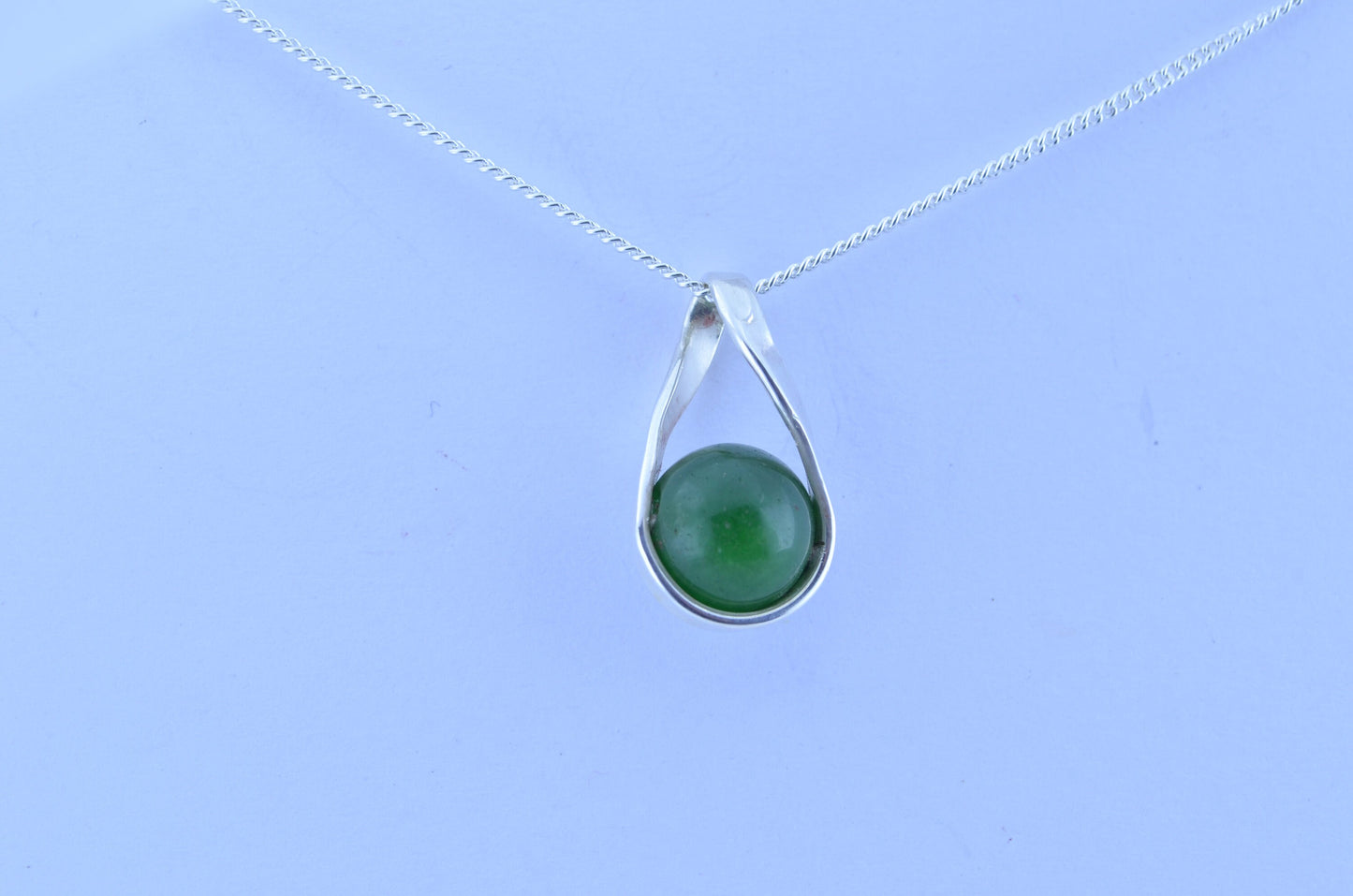 silver jade pendant and solid sterling silver chain necklace, bell shape green natural gemstone