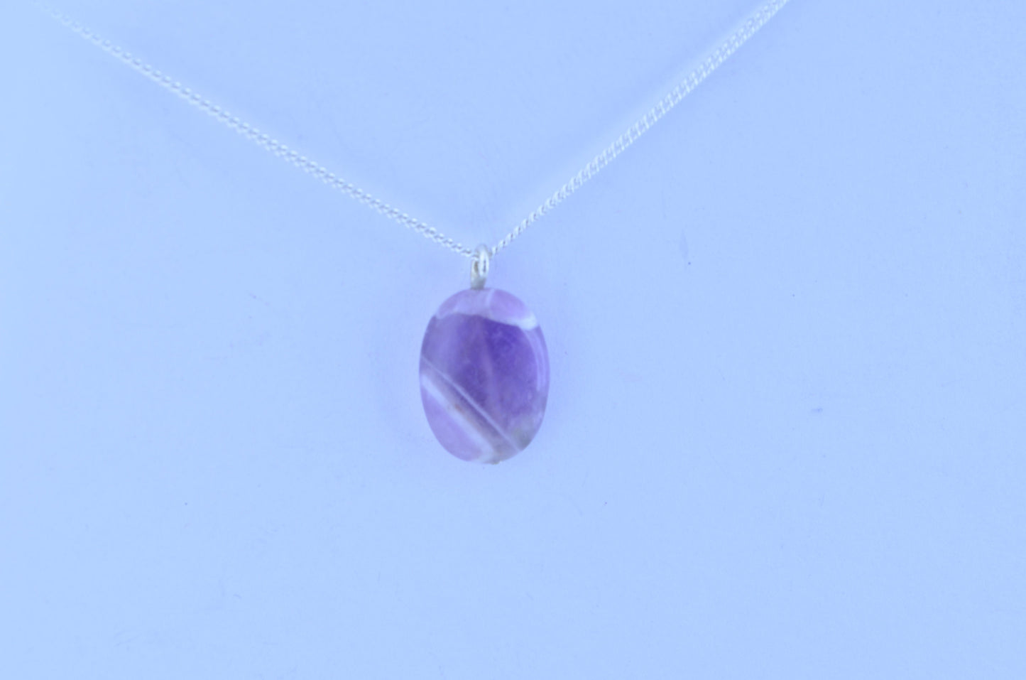 amethyst necklace, oval purple natural gemstone pendant, 18” chain