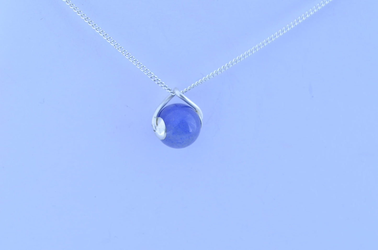 blue agate pendant, solid sterling silver necklace, 18” chain