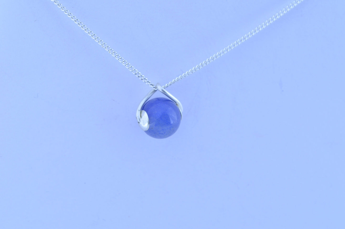 blue agate pendant, solid sterling silver necklace, 18” chain
