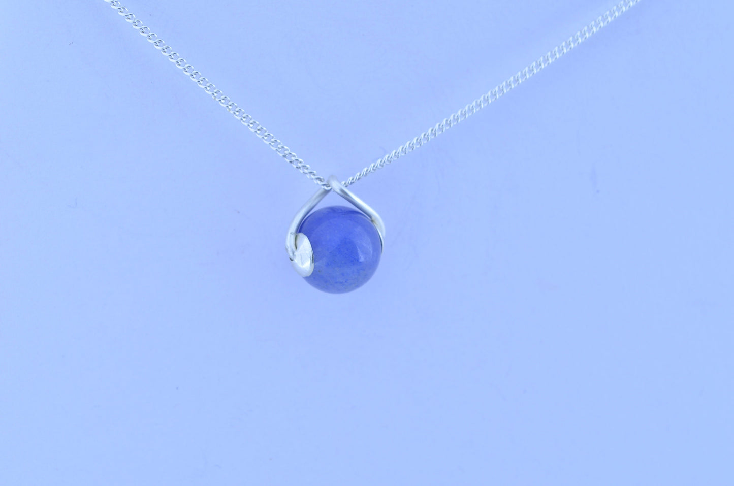 blue agate pendant, solid sterling silver necklace, 18” chain