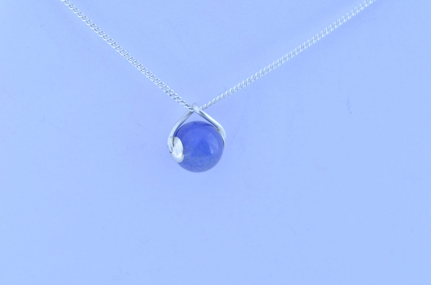 blue agate pendant, solid sterling silver necklace, 18” chain
