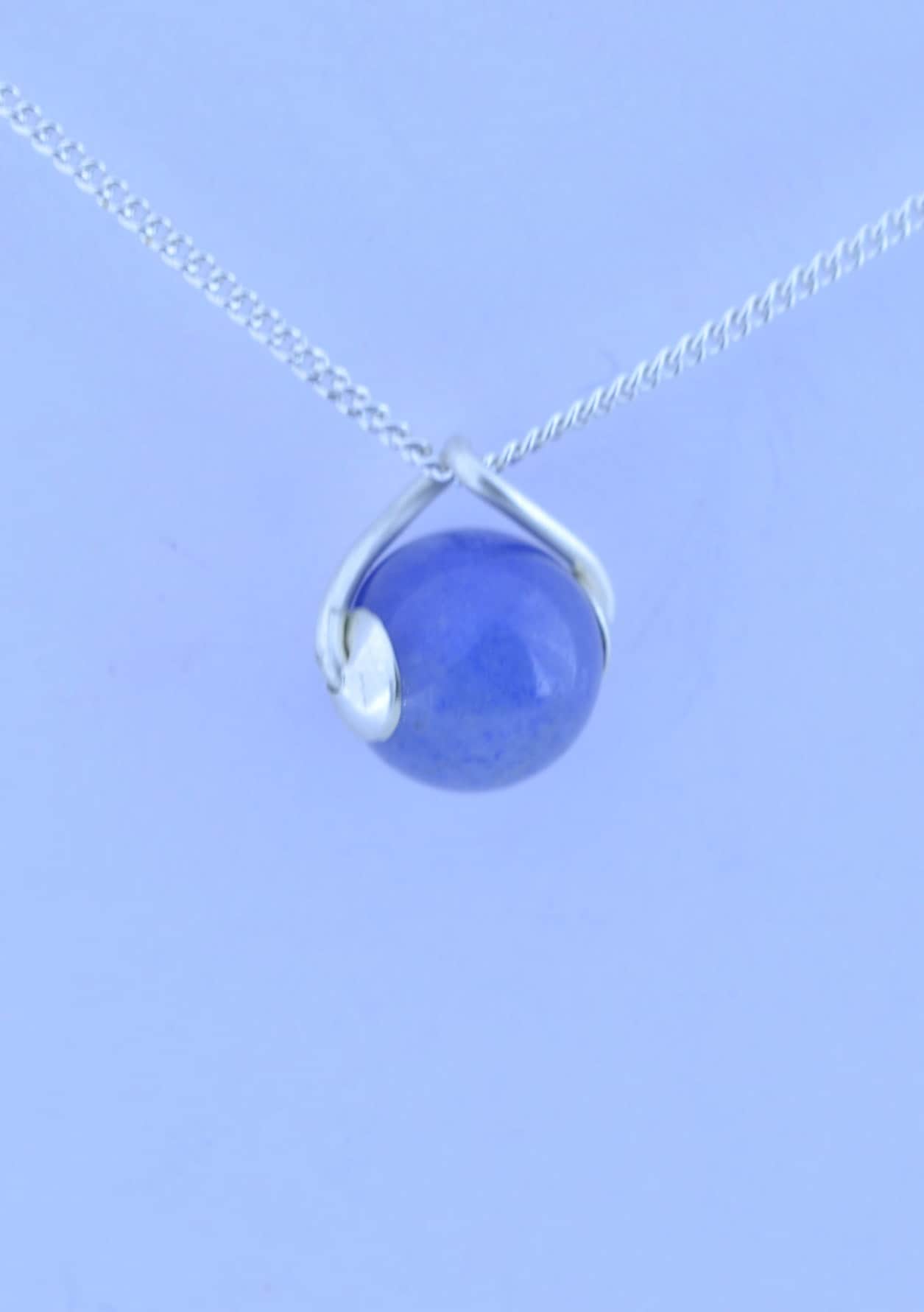 blue agate pendant, solid sterling silver necklace, 18” chain