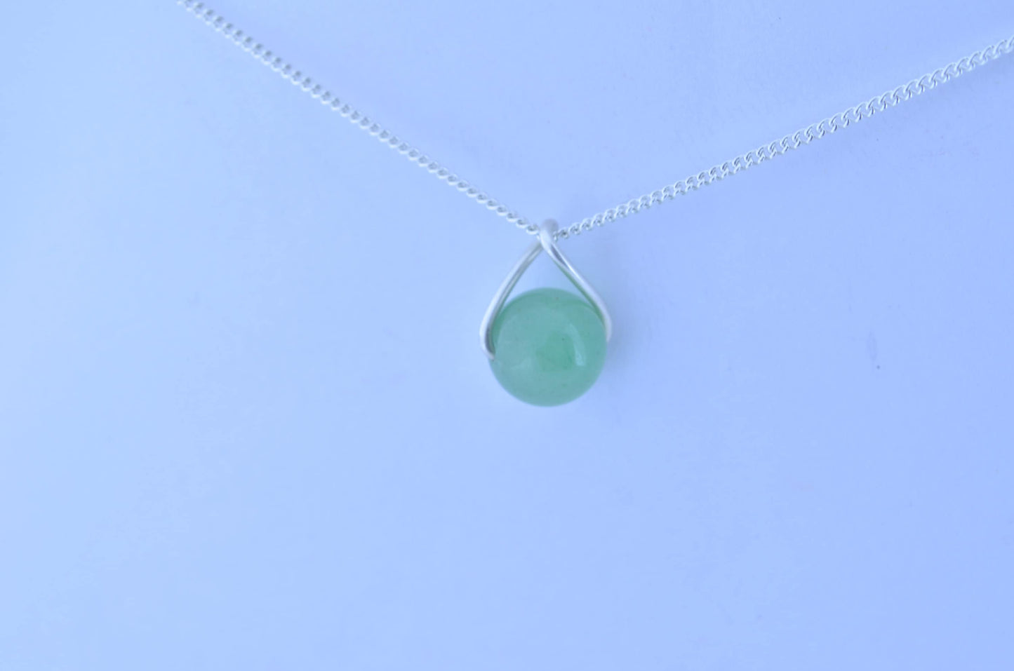 green aventurine pendant, silver necklace, natural round shape gemstone, 18” chain