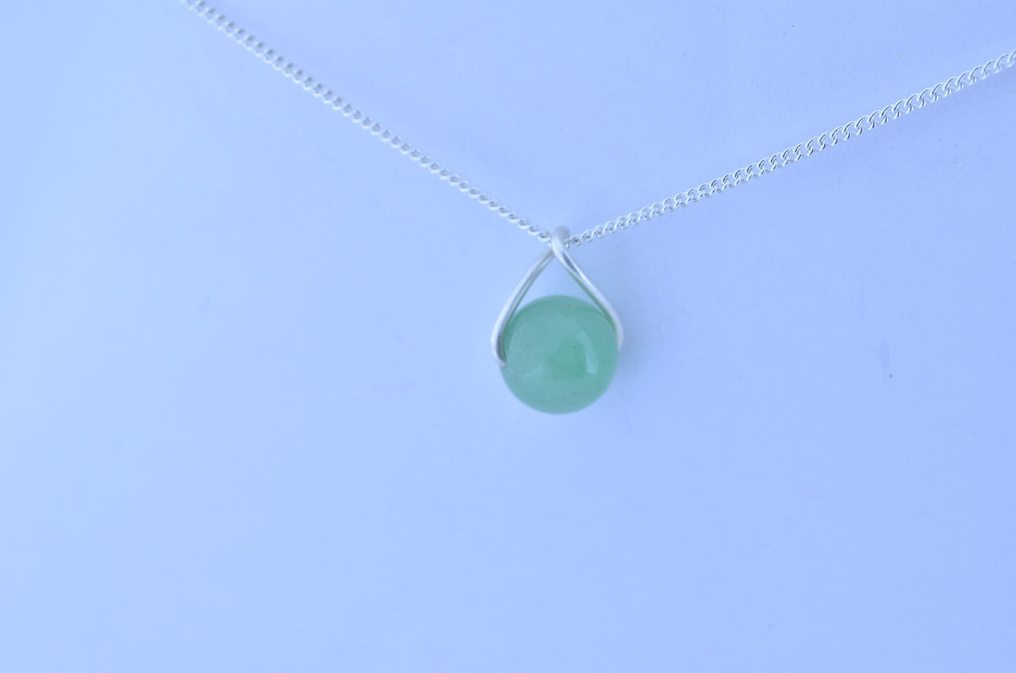 green aventurine pendant, silver necklace, natural round shape gemstone, 18” chain