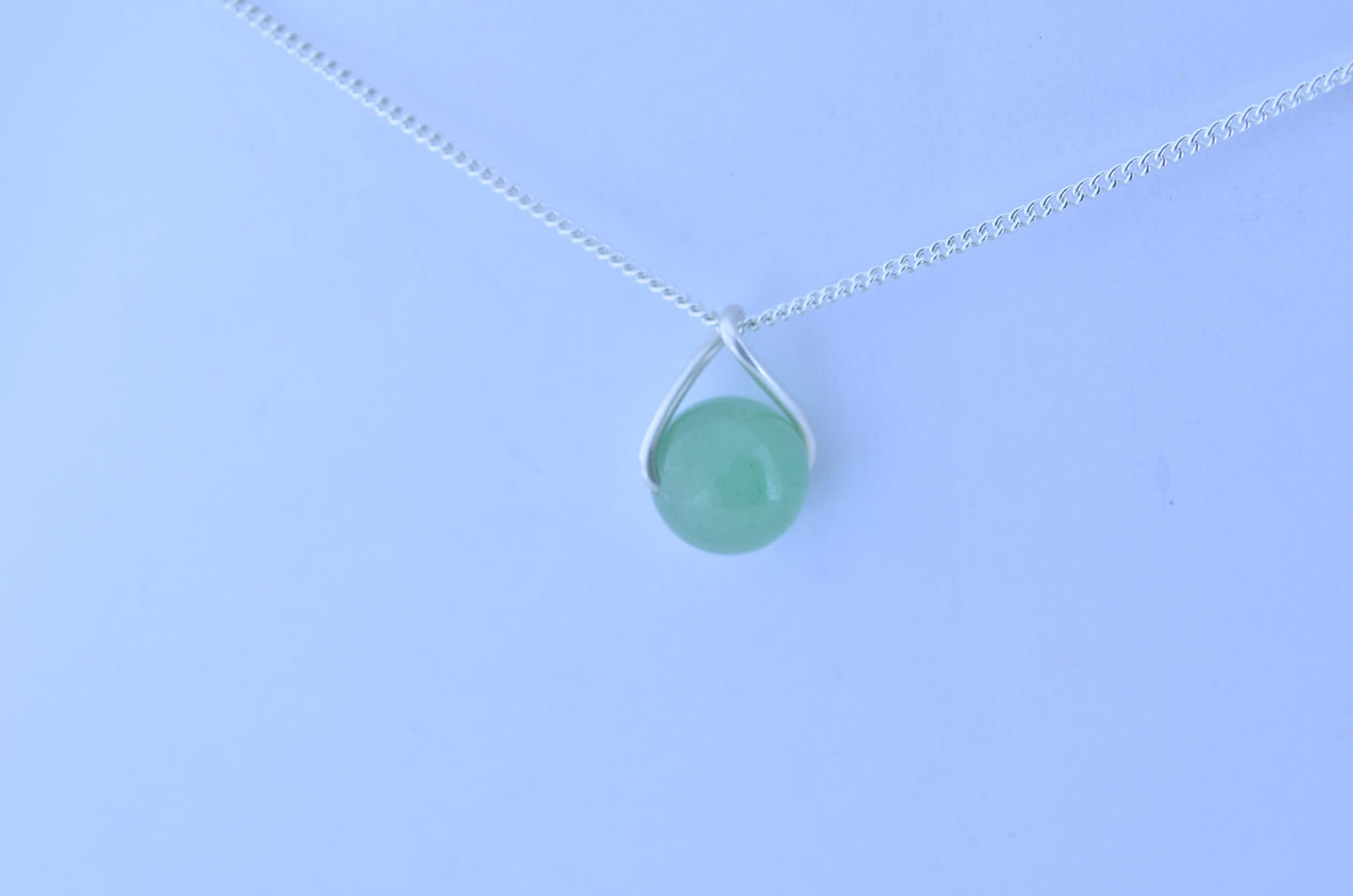green aventurine pendant, silver necklace, natural round shape gemstone, 18” chain