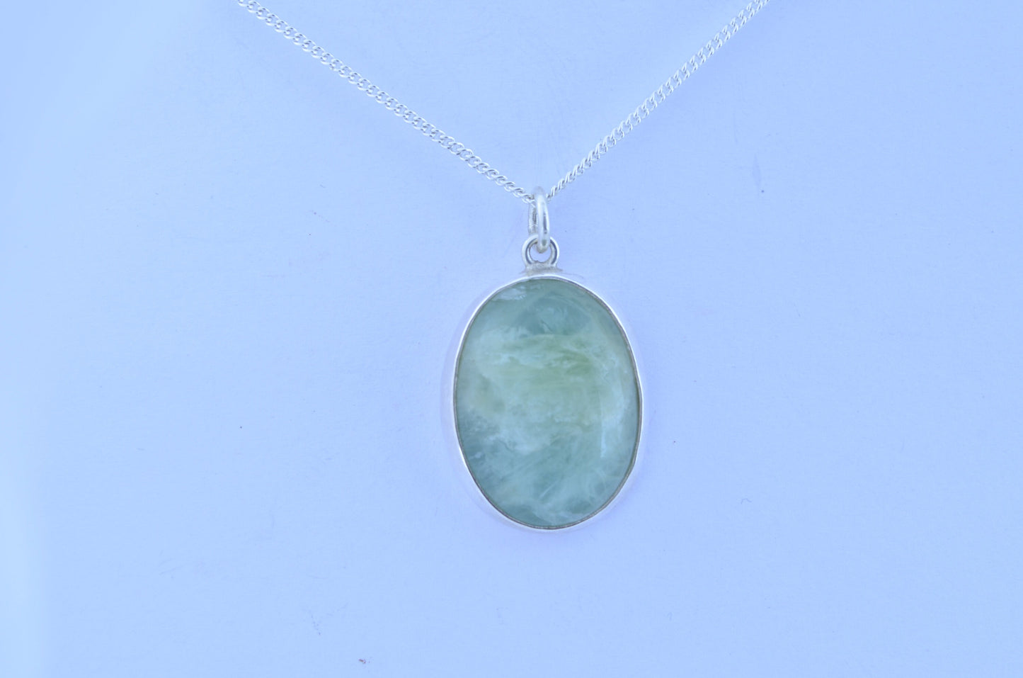 Silver aquamarine necklace, round stone pendant, natural oval shape gemstone, 18” chain