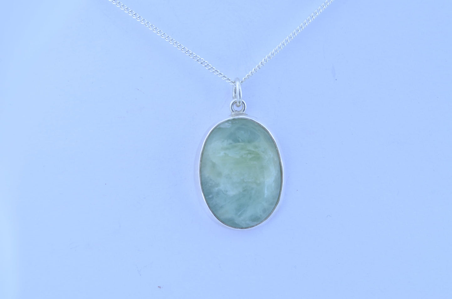 Silver aquamarine necklace, round stone pendant, natural oval shape gemstone, 18” chain