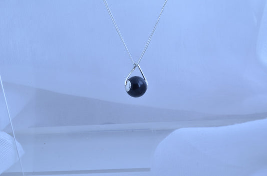 black onyx pendant, solid sterling silver necklace, round shape natural gemstone, 18” chain