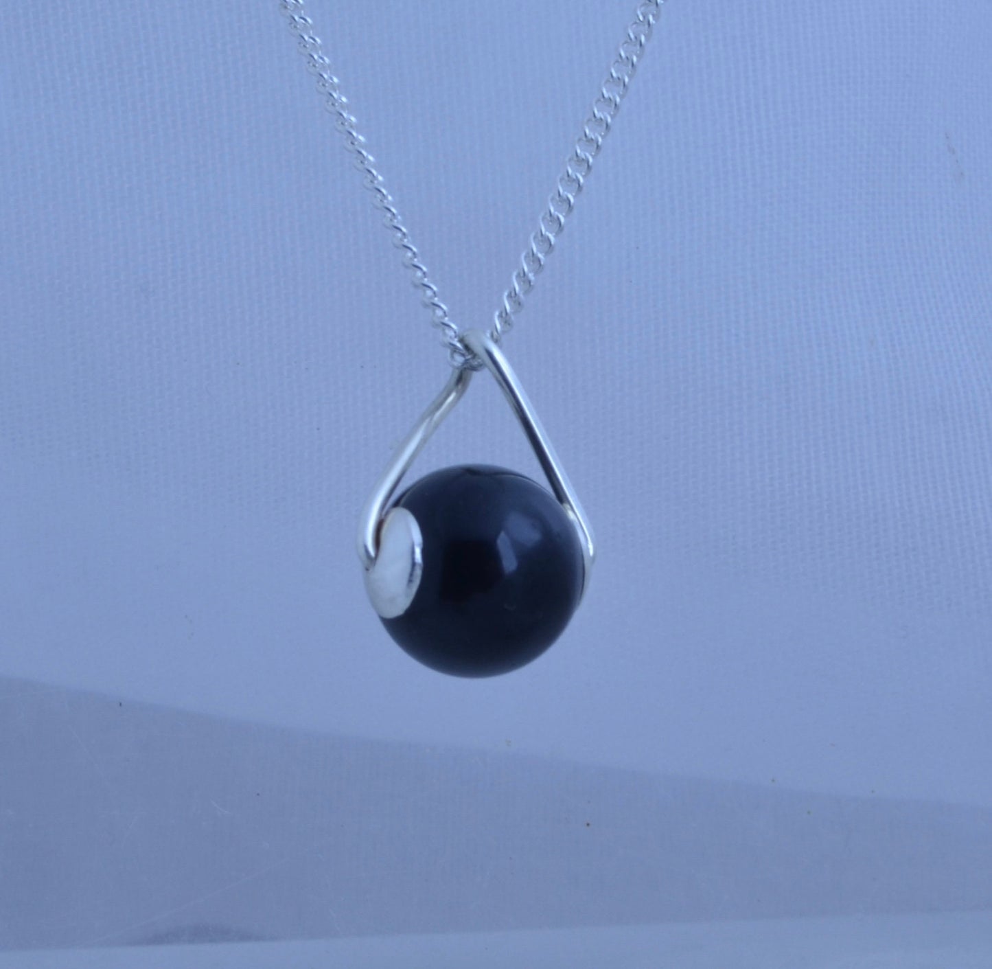 black onyx pendant, solid sterling silver necklace, round shape natural gemstone, 18” chain