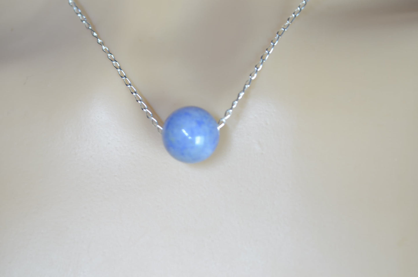 blue aventurine bead silver necklace, natural round shape gemstone, 18” chain