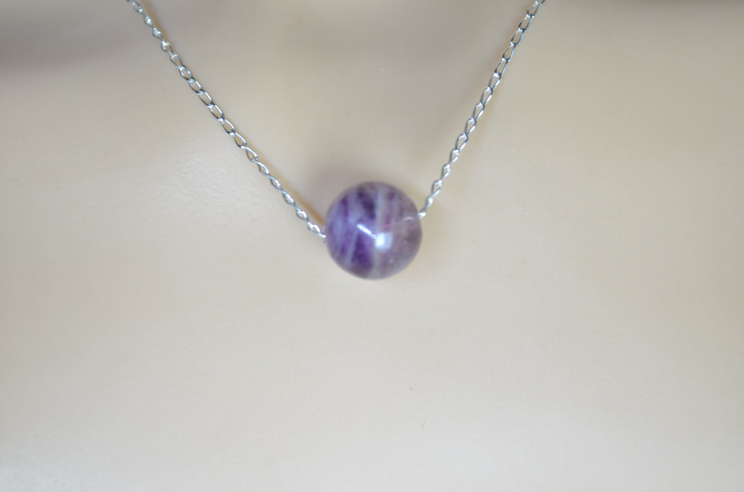 Fluorite bead silver and solid sterling silver chain necklace, bell shape light green natural gemstone