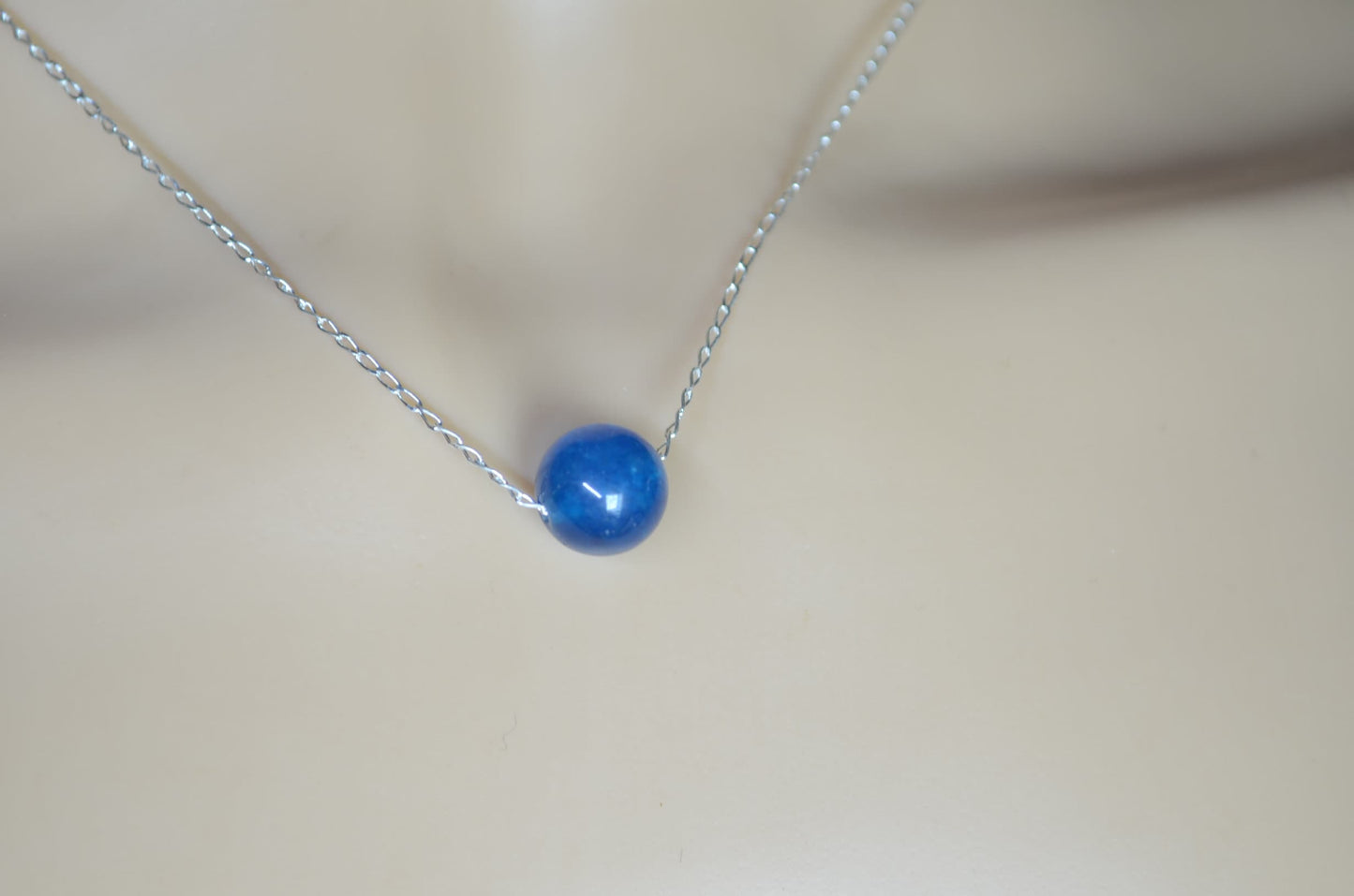 sterling Silver necklace, blue bell shape natural Apatite gemstone pendant, 18” chain