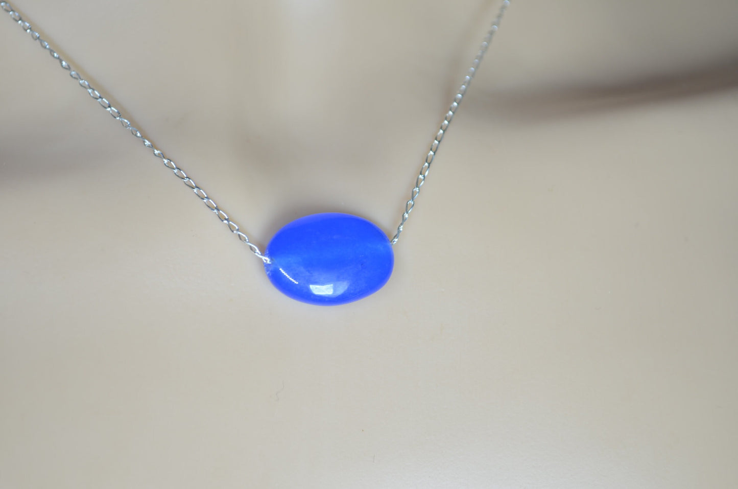 blue agate sterling silver necklace, 18” chain