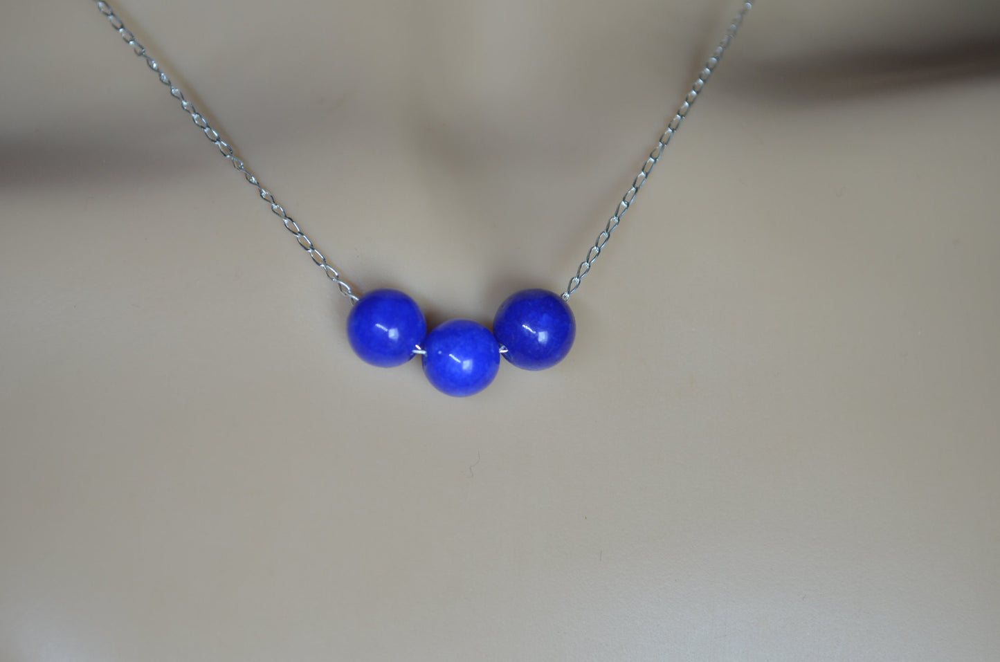 blue agate bead sterling silver beads necklace, 18” chain
