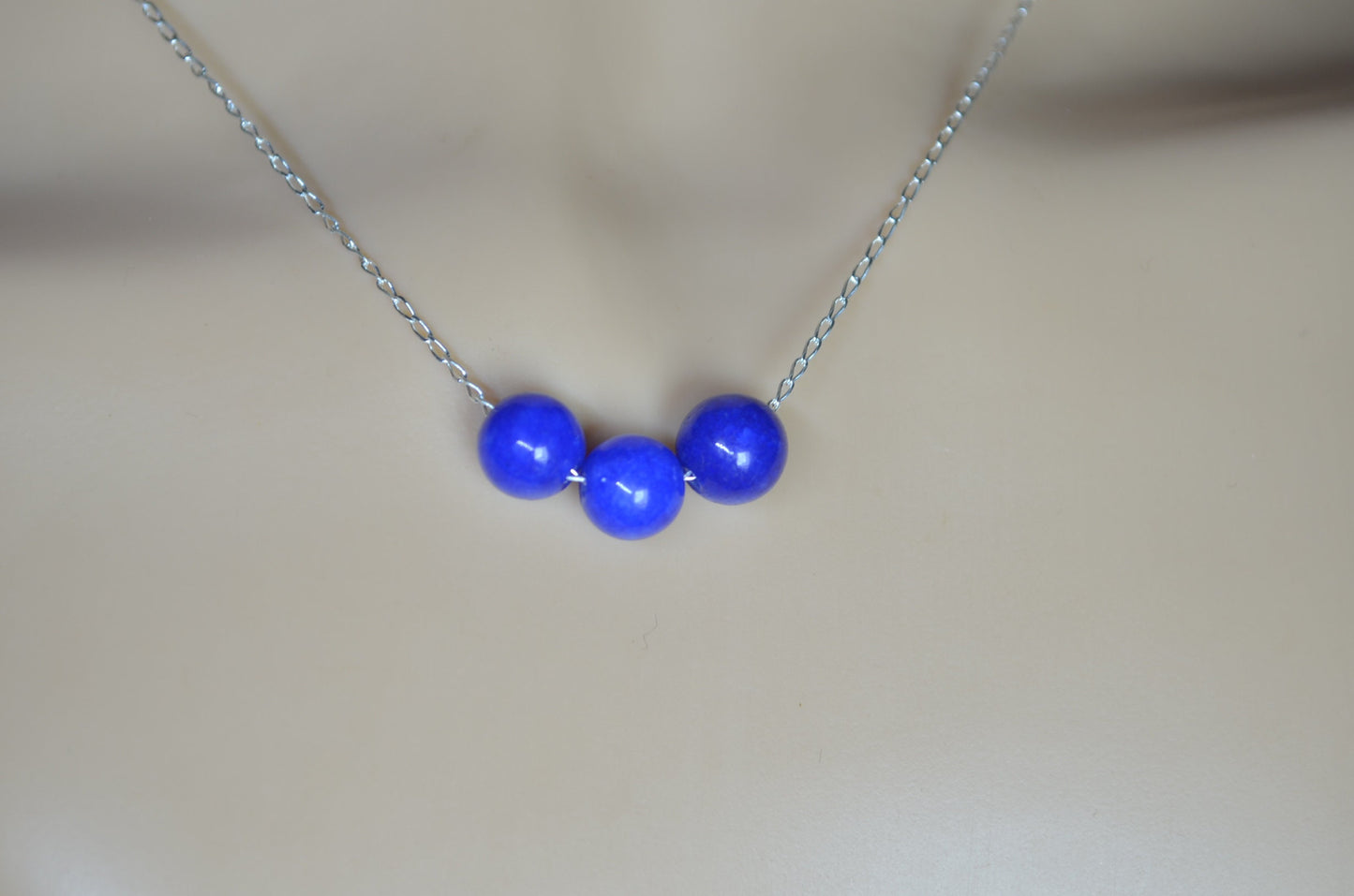 blue agate bead sterling silver beads necklace, 18” chain