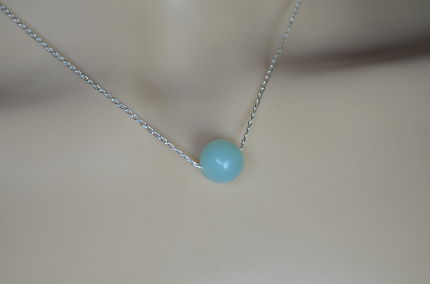 blue amazonite bead sterling silver necklace, 18” chain