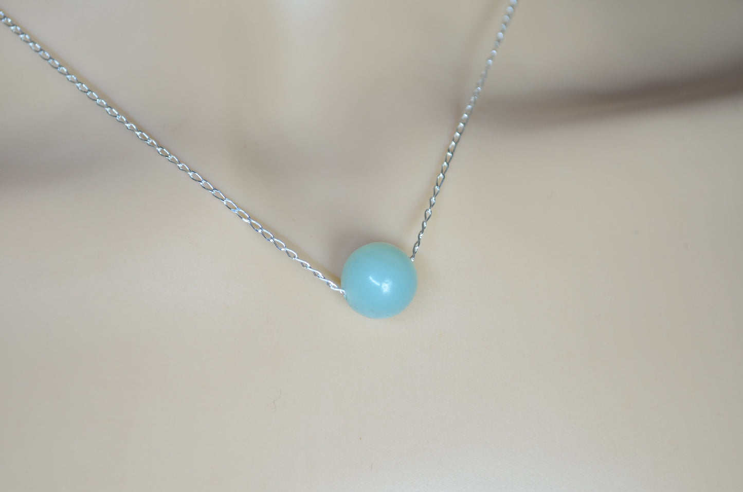 blue amazonite bead sterling silver necklace, 18” chain