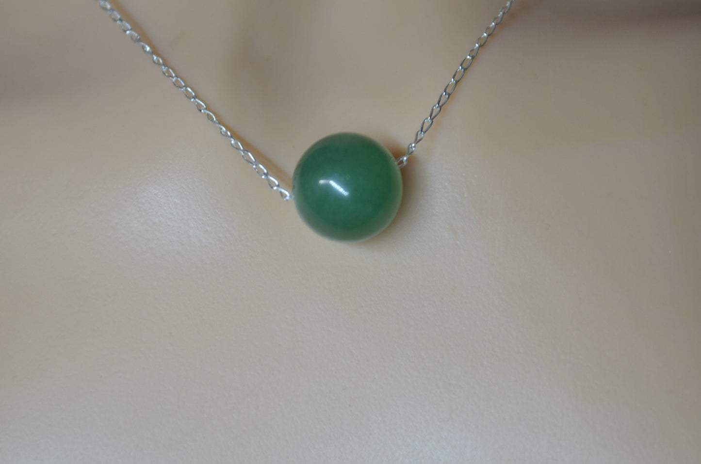 green aventurine charm pendant, silver necklace, natural round shape gemstone, 18” chain