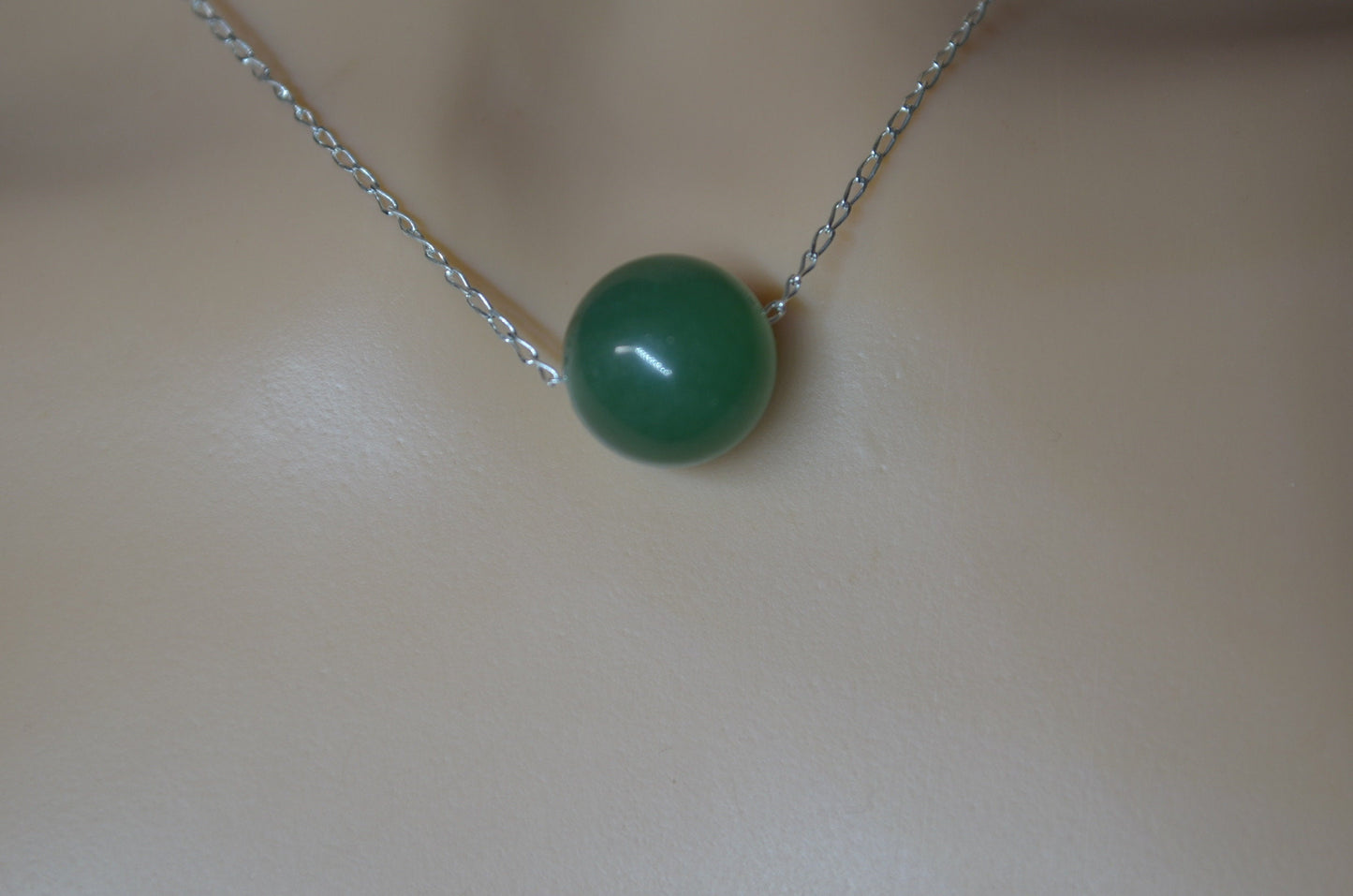 green aventurine charm pendant, silver necklace, natural round shape gemstone, 18” chain
