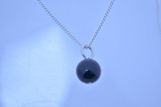 black onyx charm, solid sterling silver necklace, bell shape natural gemstone, 18” chain