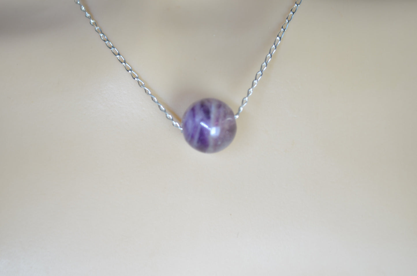 Fluorite bead silver and solid sterling silver chain necklace, bell shape light green natural gemstone