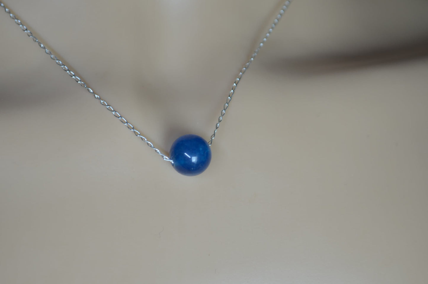sterling Silver necklace, blue bell shape natural Apatite gemstone pendant, 18” chain