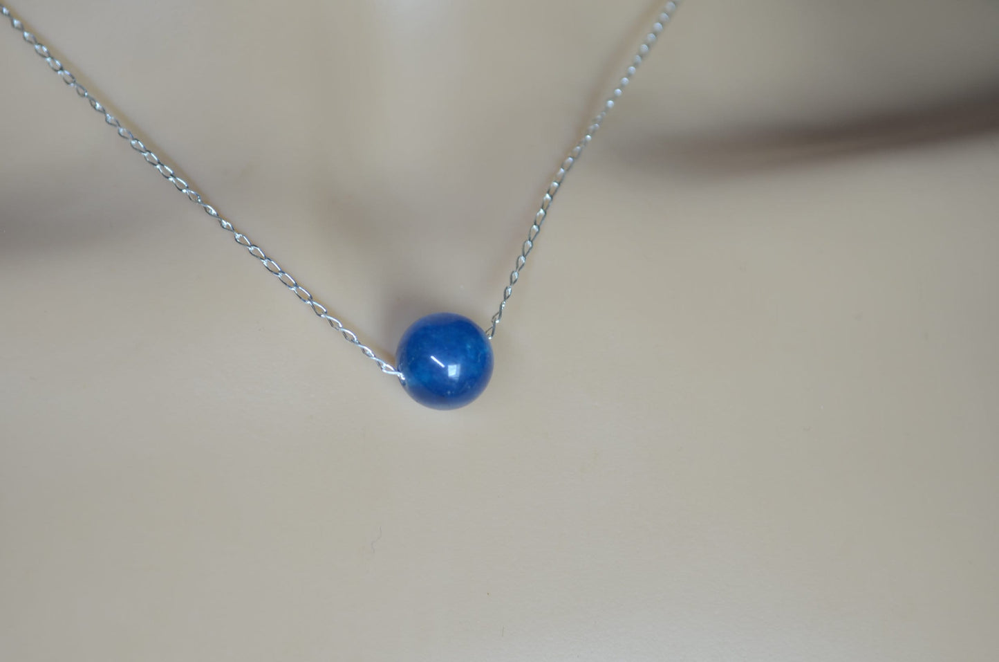 sterling Silver necklace, blue bell shape natural Apatite gemstone pendant, 18” chain