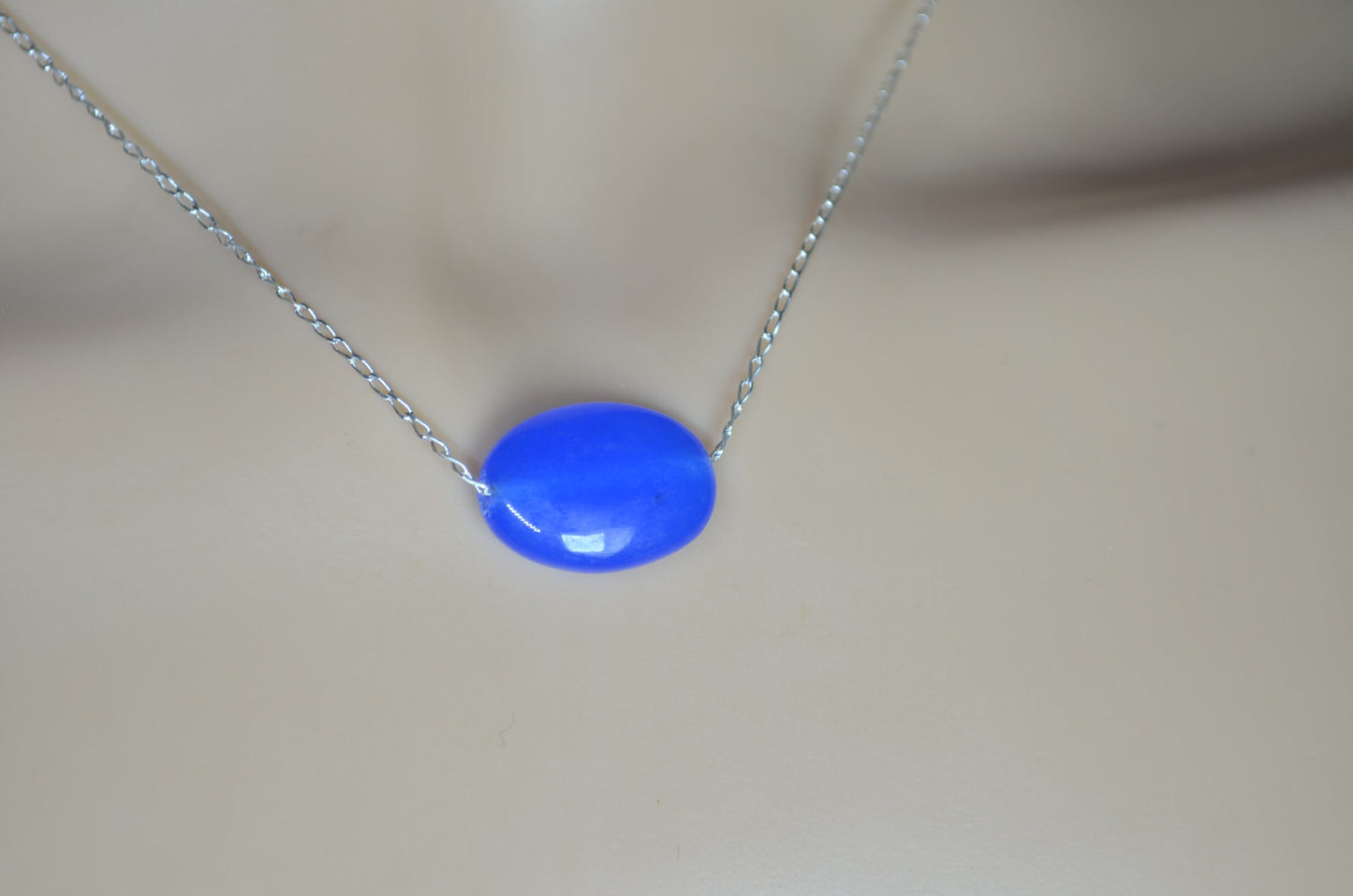 blue agate sterling silver necklace, 18” chain