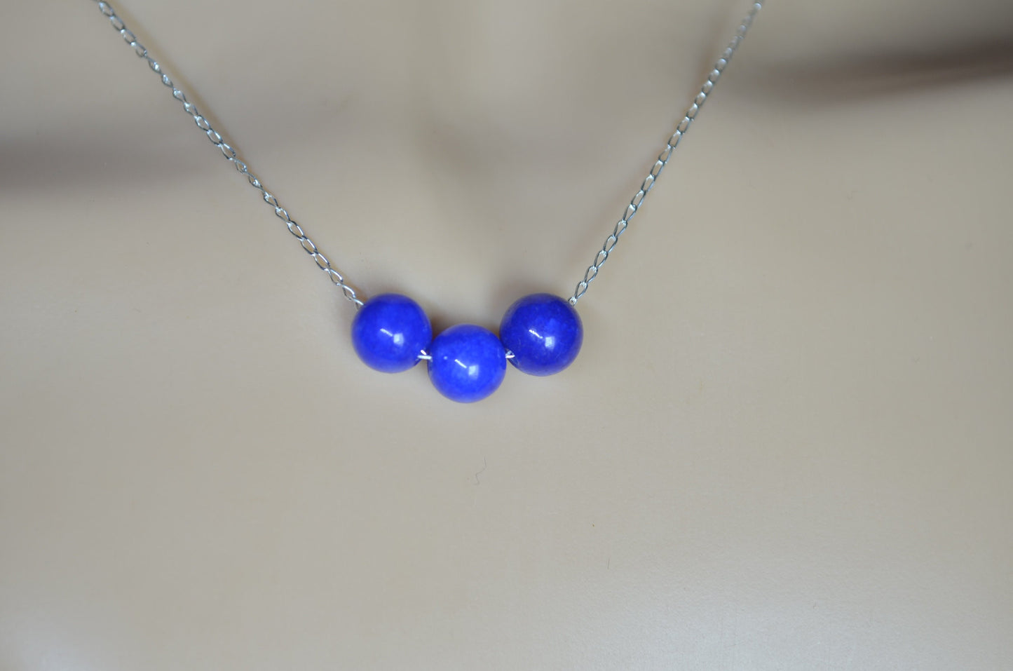 blue agate bead sterling silver beads necklace, 18” chain