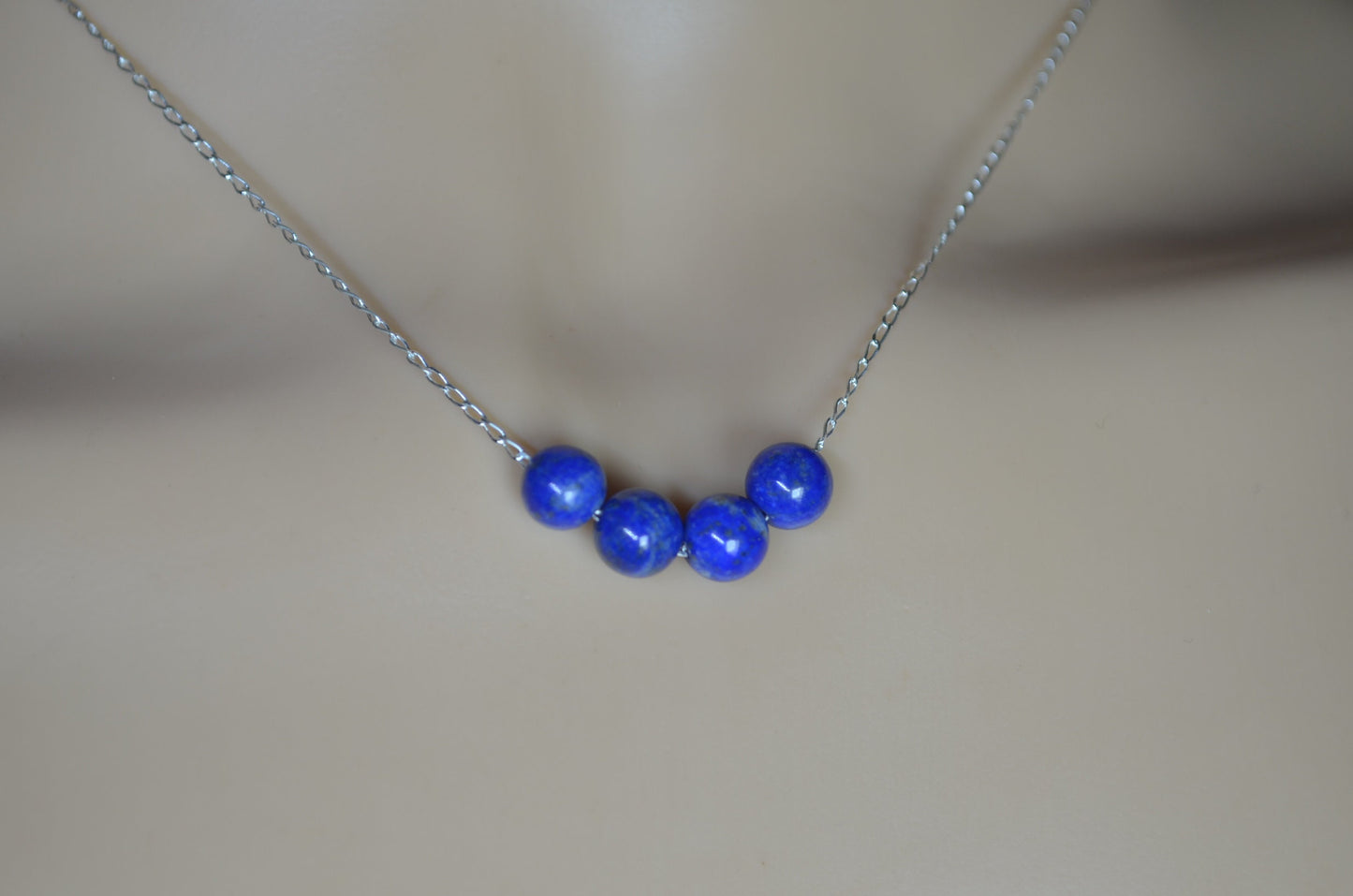 lapis lazuli necklace, blue bead, natural gemstone, 18” chain