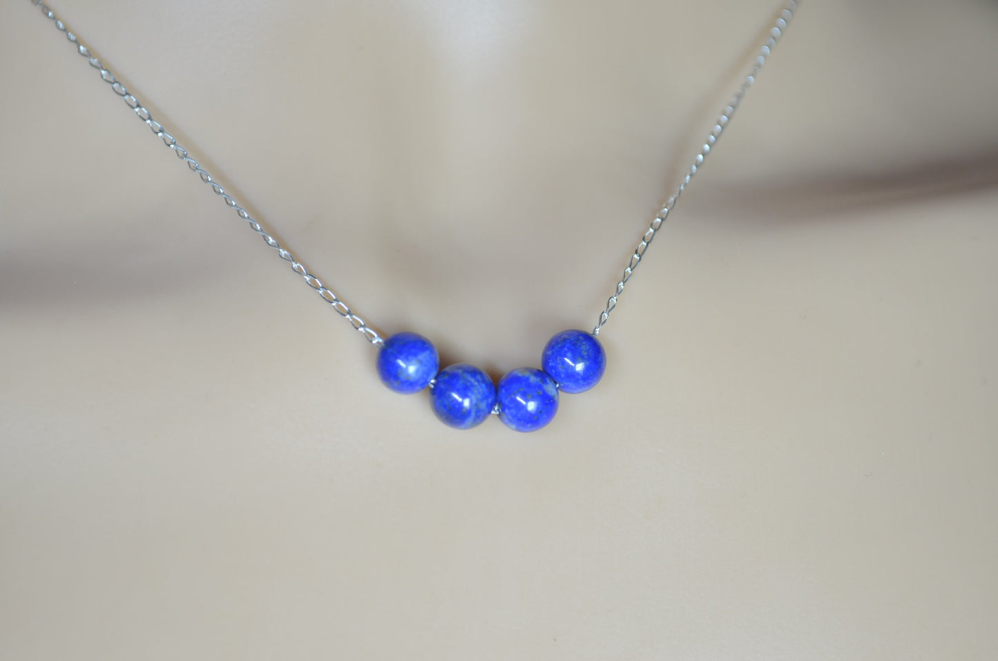 lapis lazuli necklace, blue bead, natural gemstone, 18” chain
