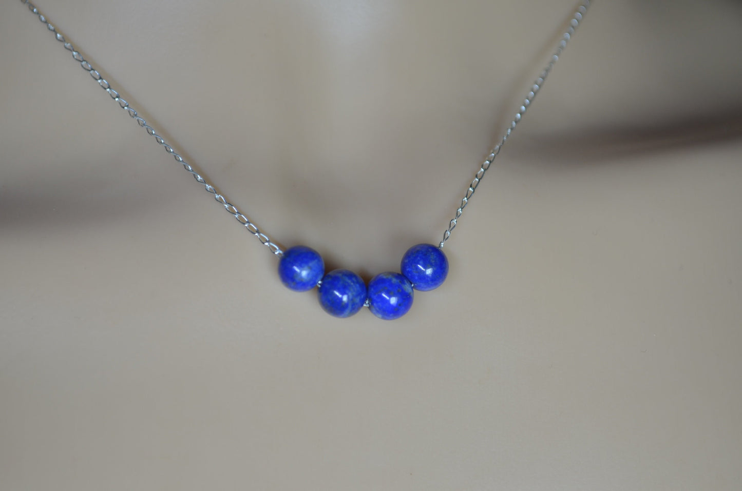lapis lazuli necklace, blue bead, natural gemstone, 18” chain