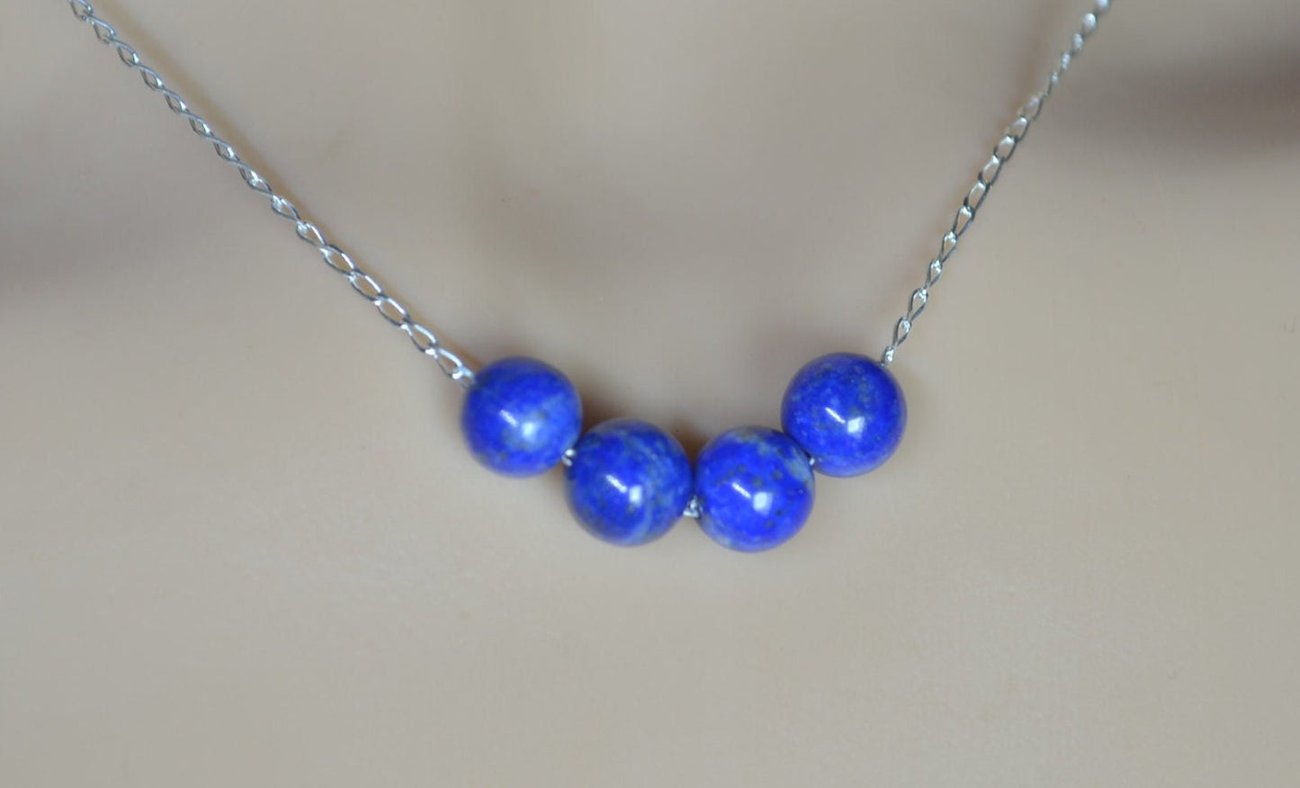 lapis lazuli necklace, blue bead, natural gemstone, 18” chain