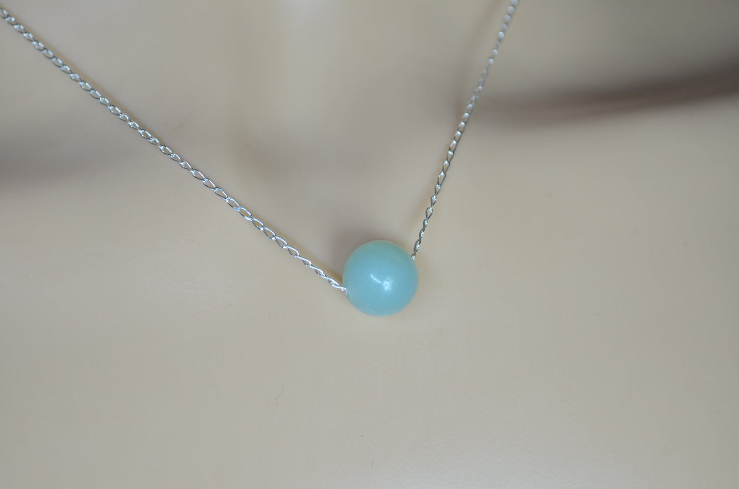 blue amazonite bead sterling silver necklace, 18” chain