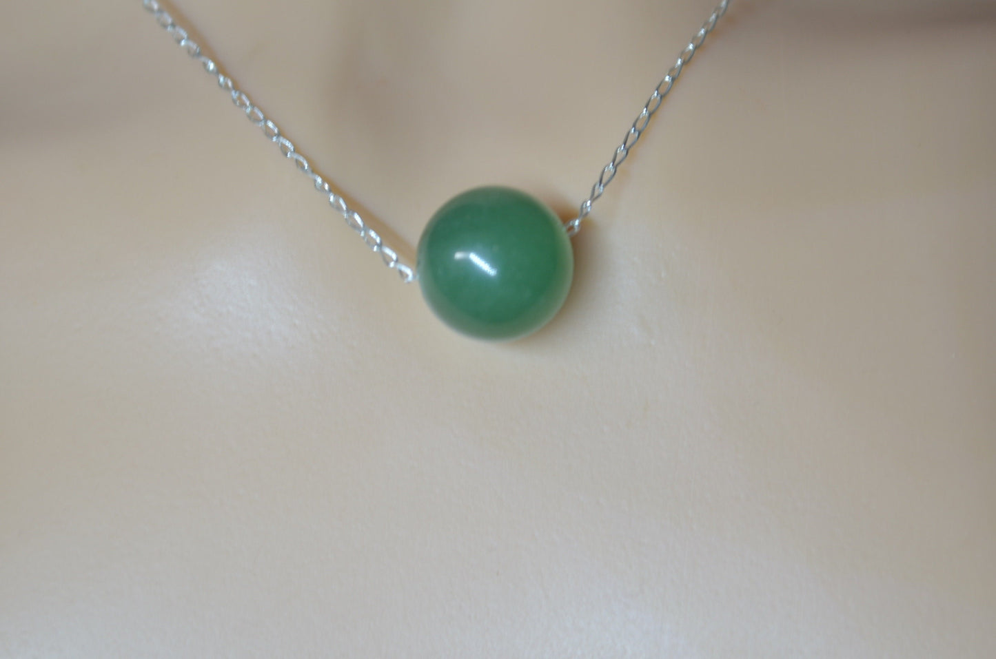 green aventurine charm pendant, silver necklace, natural round shape gemstone, 18” chain