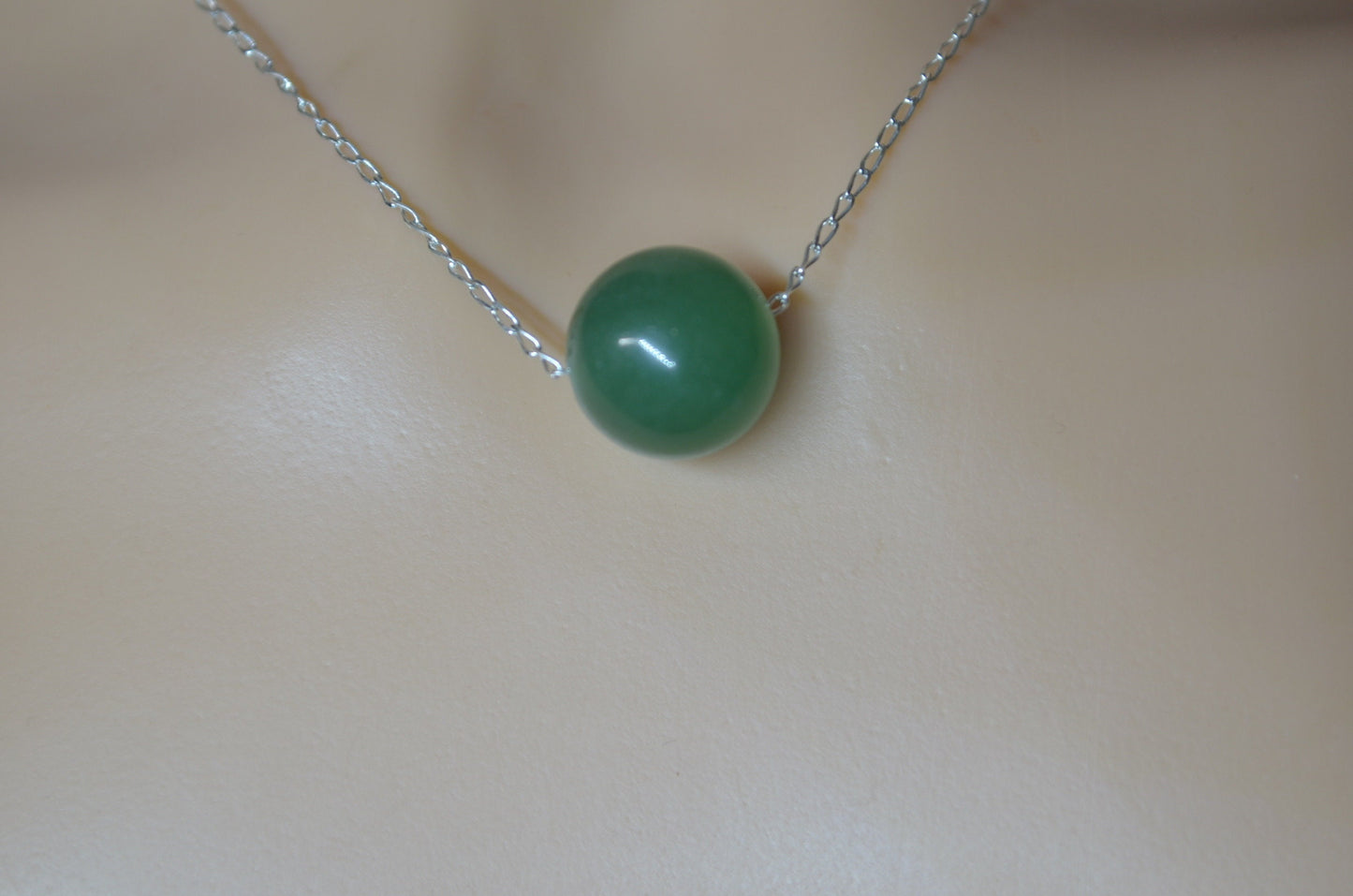 green aventurine charm pendant, silver necklace, natural round shape gemstone, 18” chain