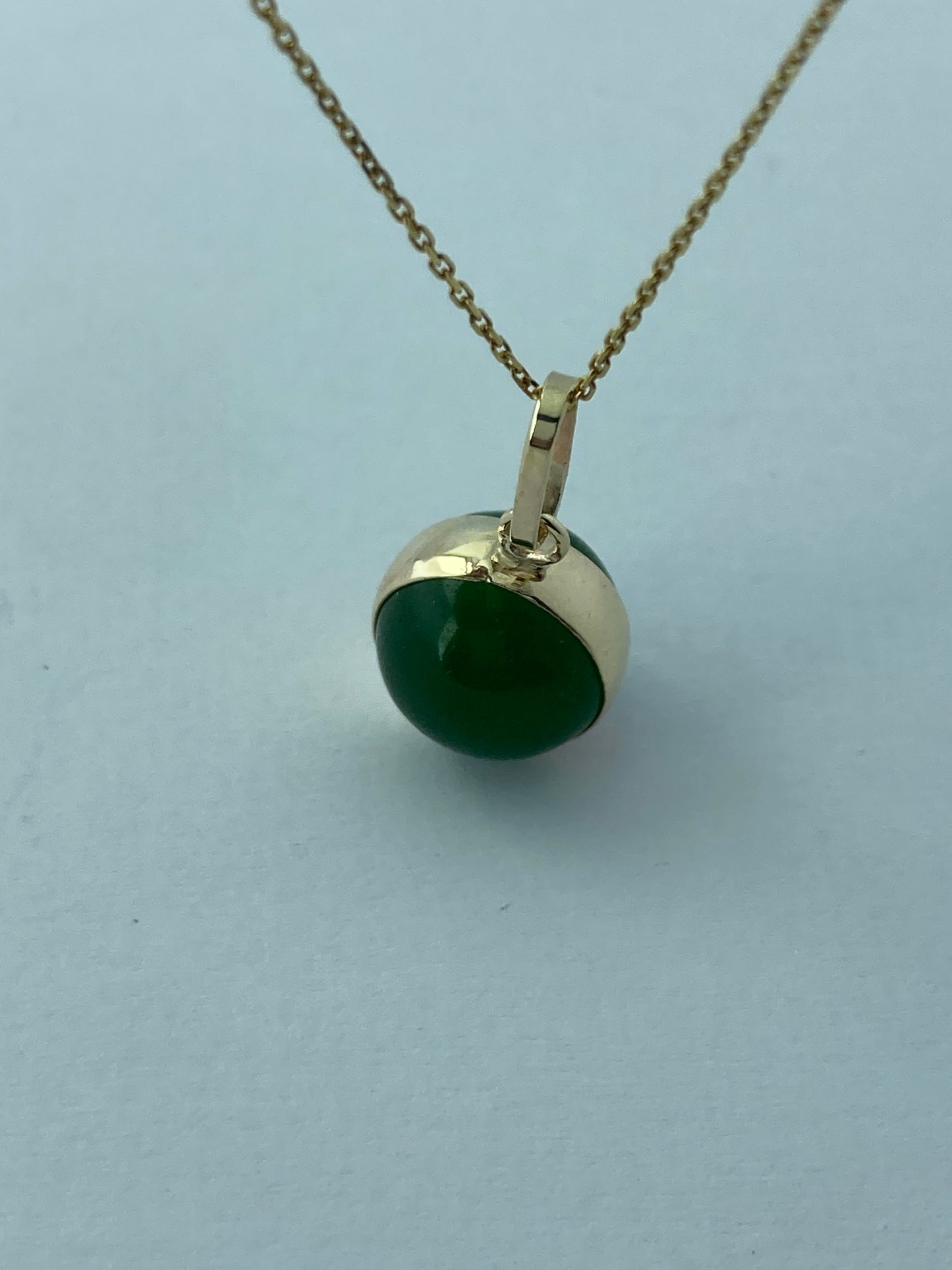 gold Green jade pendant, 18” chain