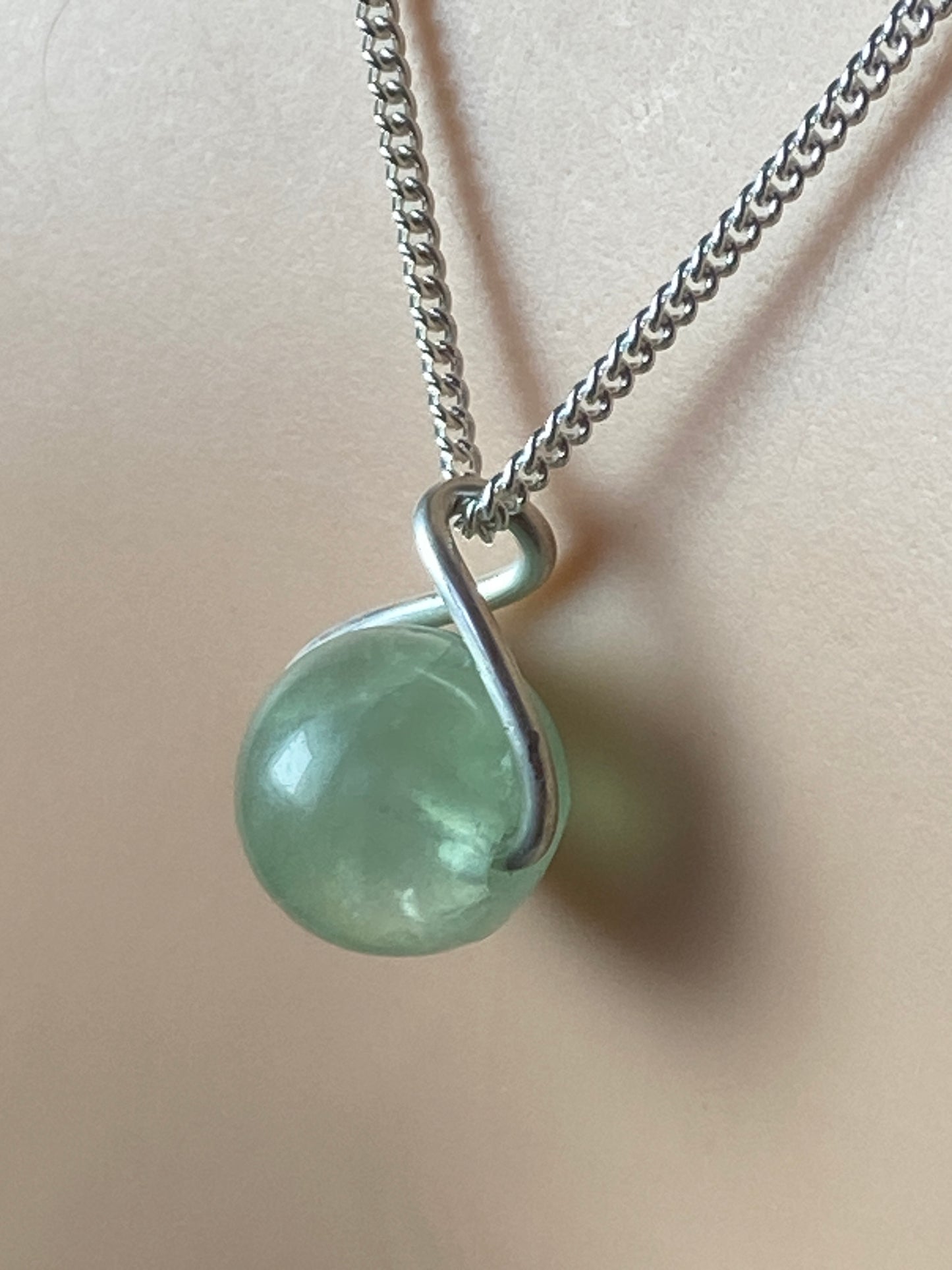 Green Fluorite Silver necklace, 18” silver chain