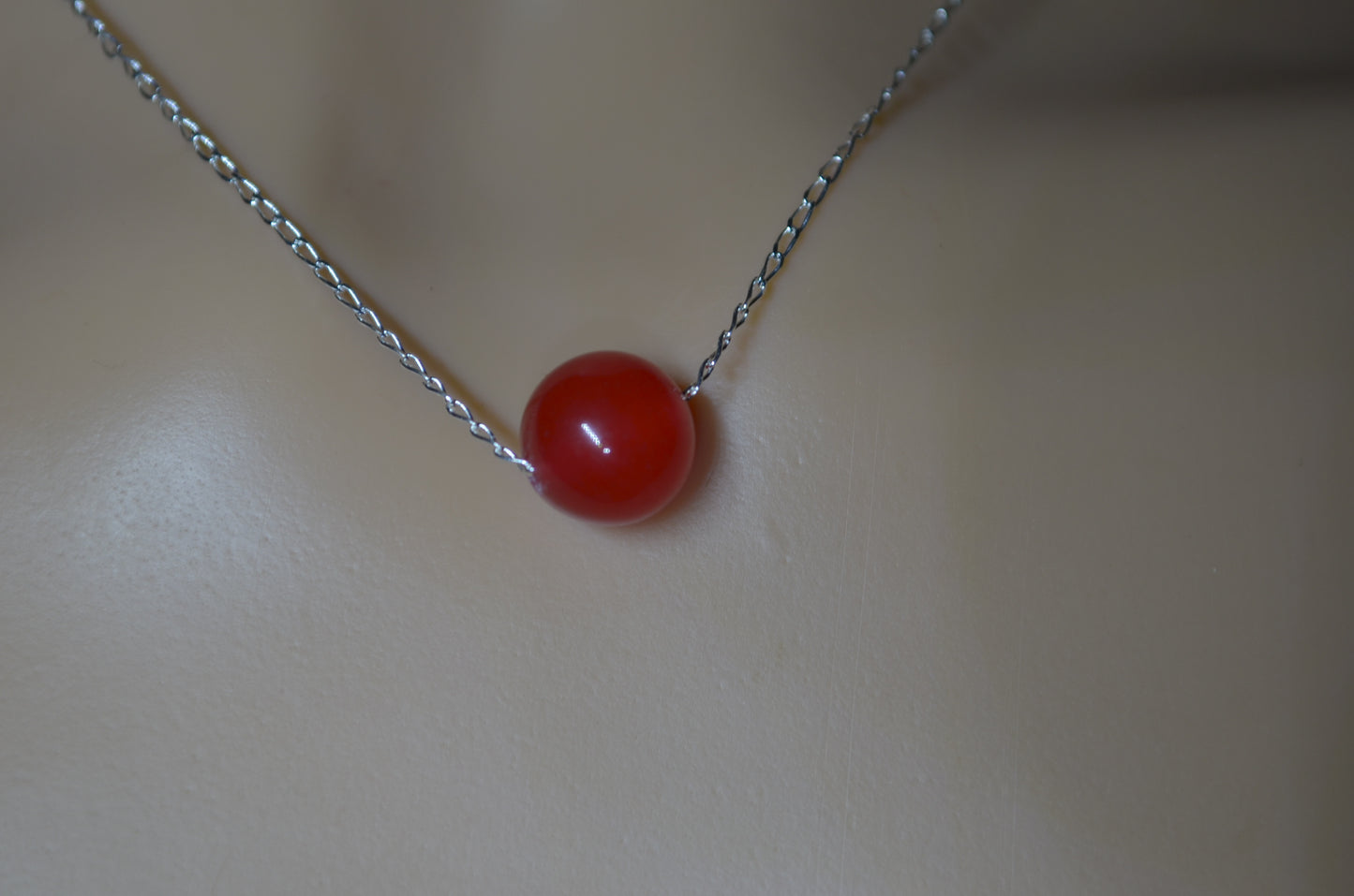 red jade 10mm bead sterling silver chain, red bell shape stone