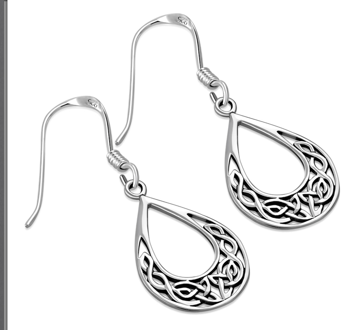 Drop Shape Celtic Knot Sterling Silver Earrings