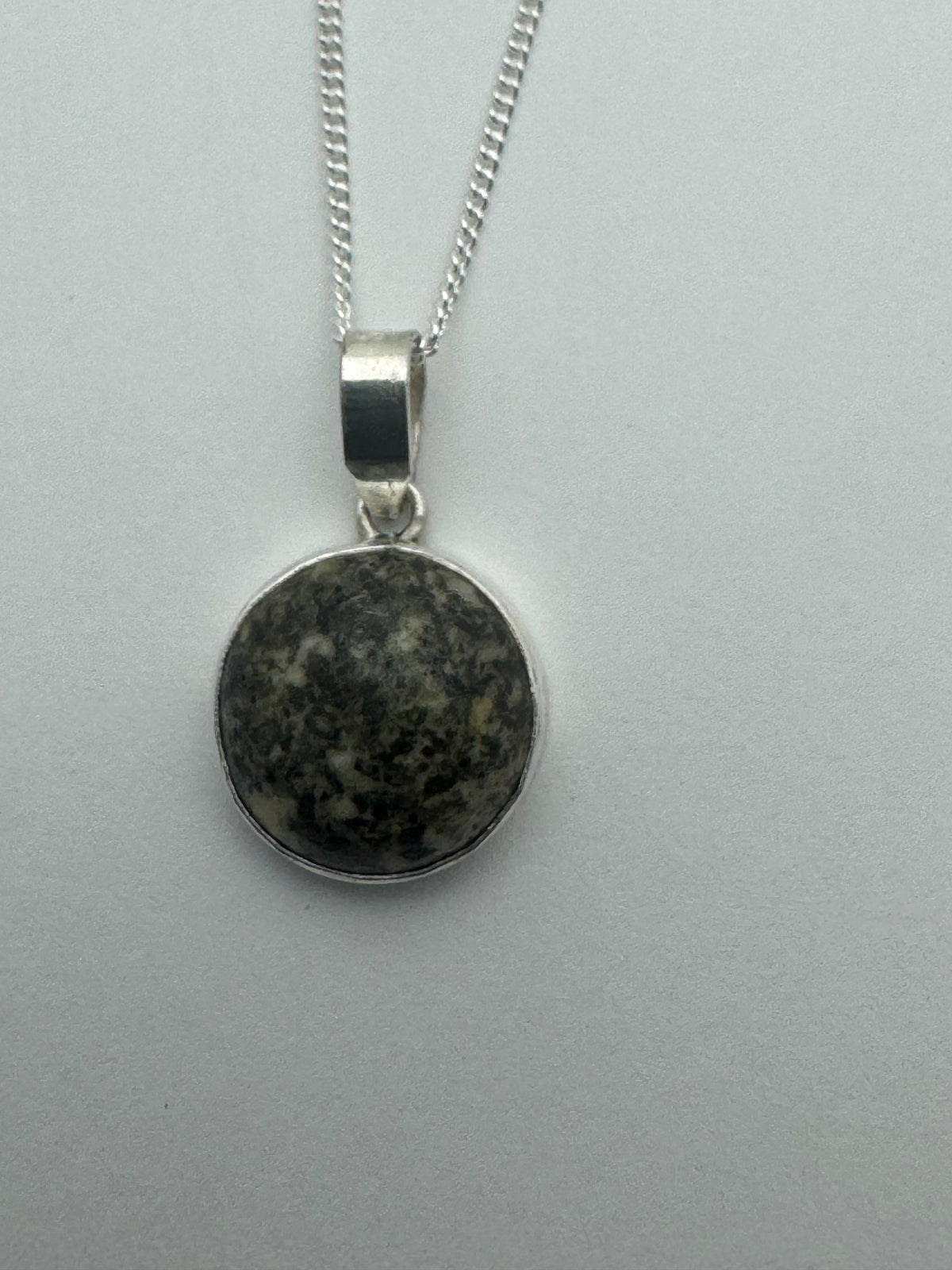 Preseli Bluestone and silver necklace, solid 925 sterling silver, 18” chain