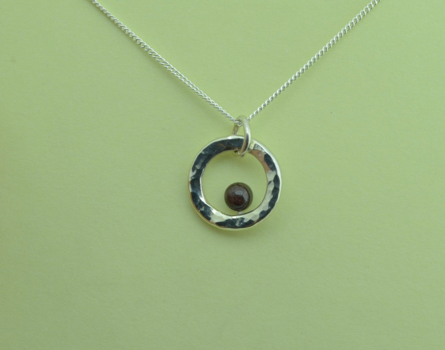 Silver Garnet necklace, 18” silver chain