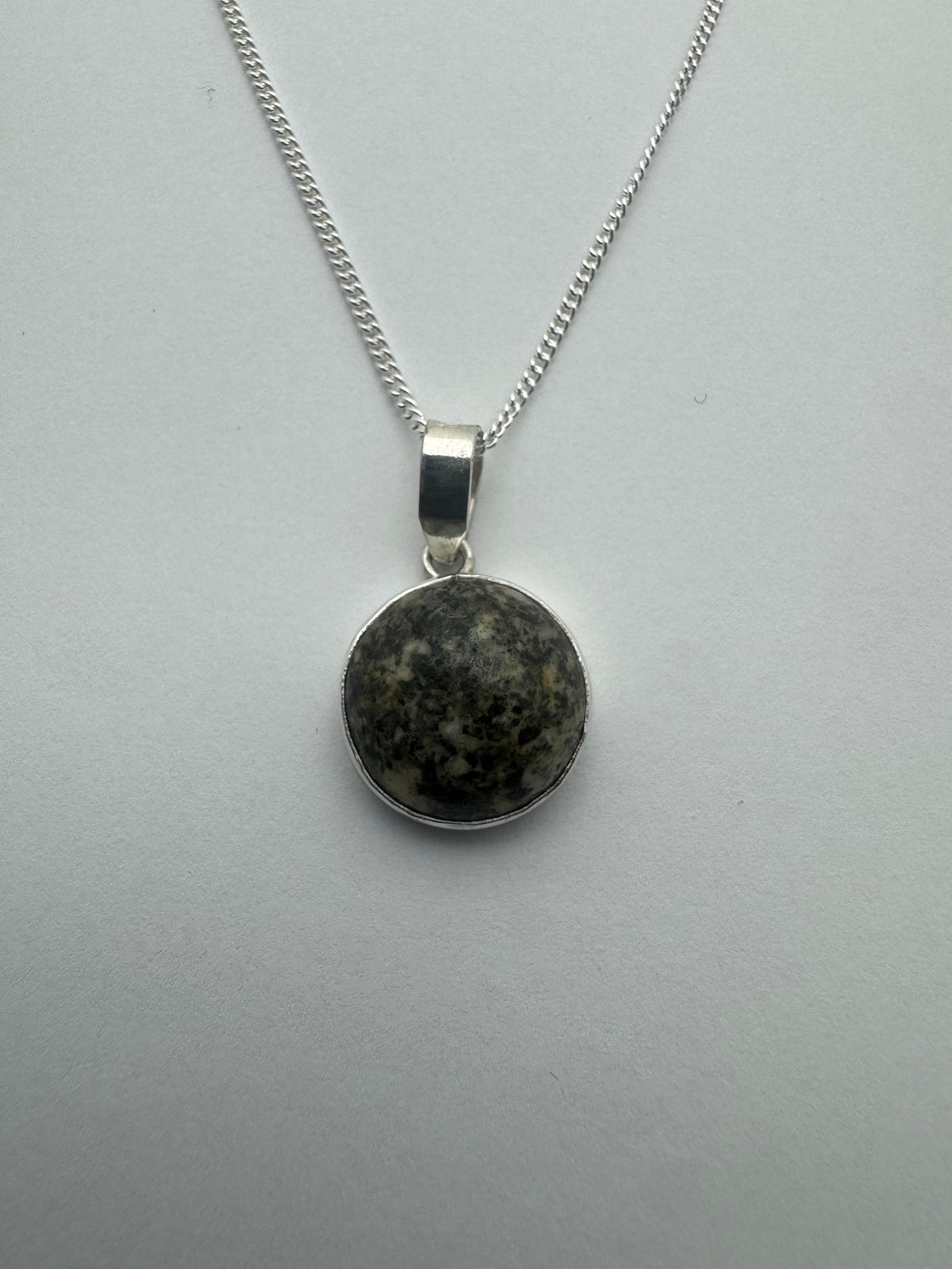 Preseli Bluestone and silver necklace, solid 925 sterling silver, 18” chain